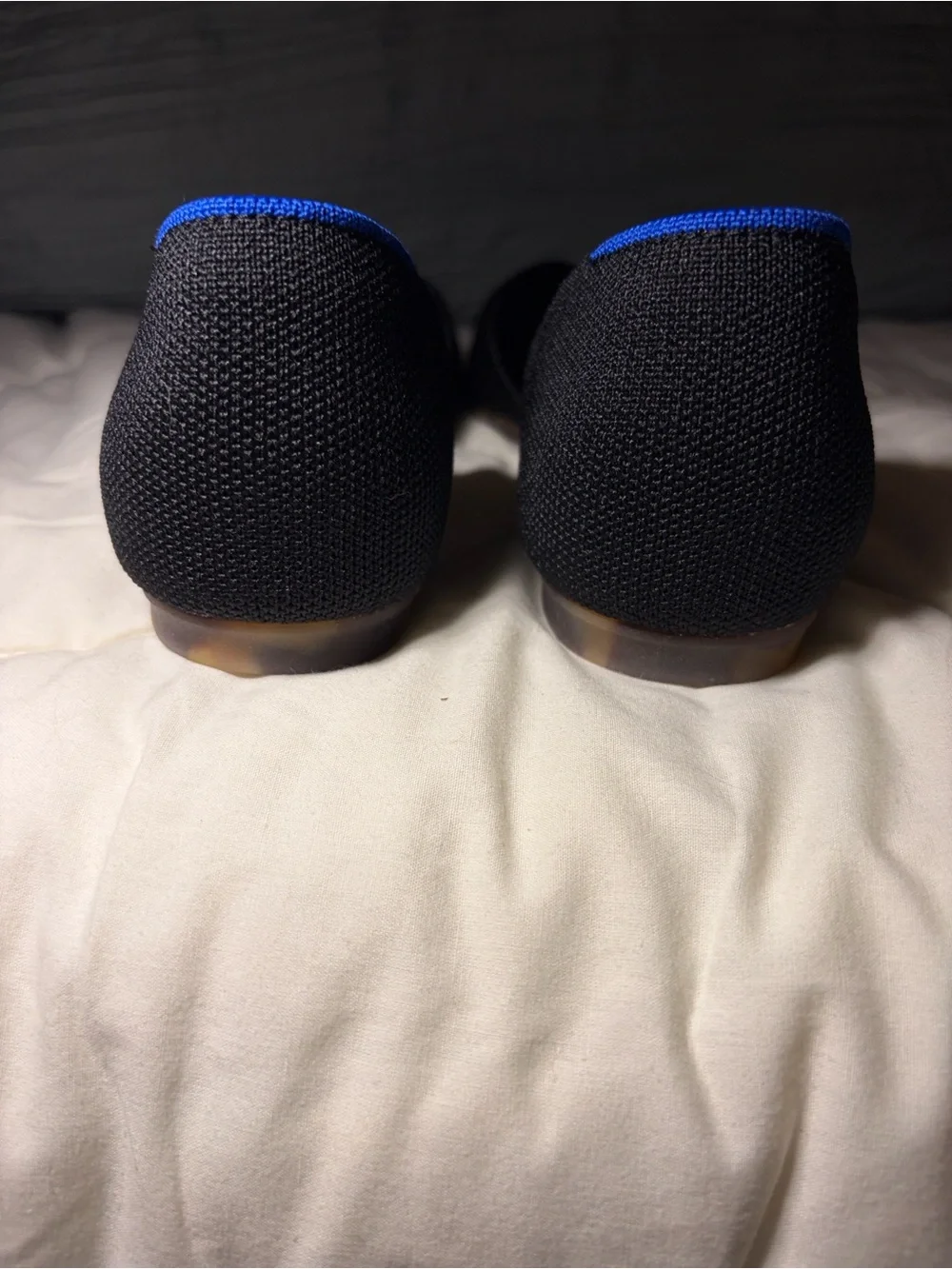 Rothy's Black Pointed D'Orsay Flats with Blue Trim